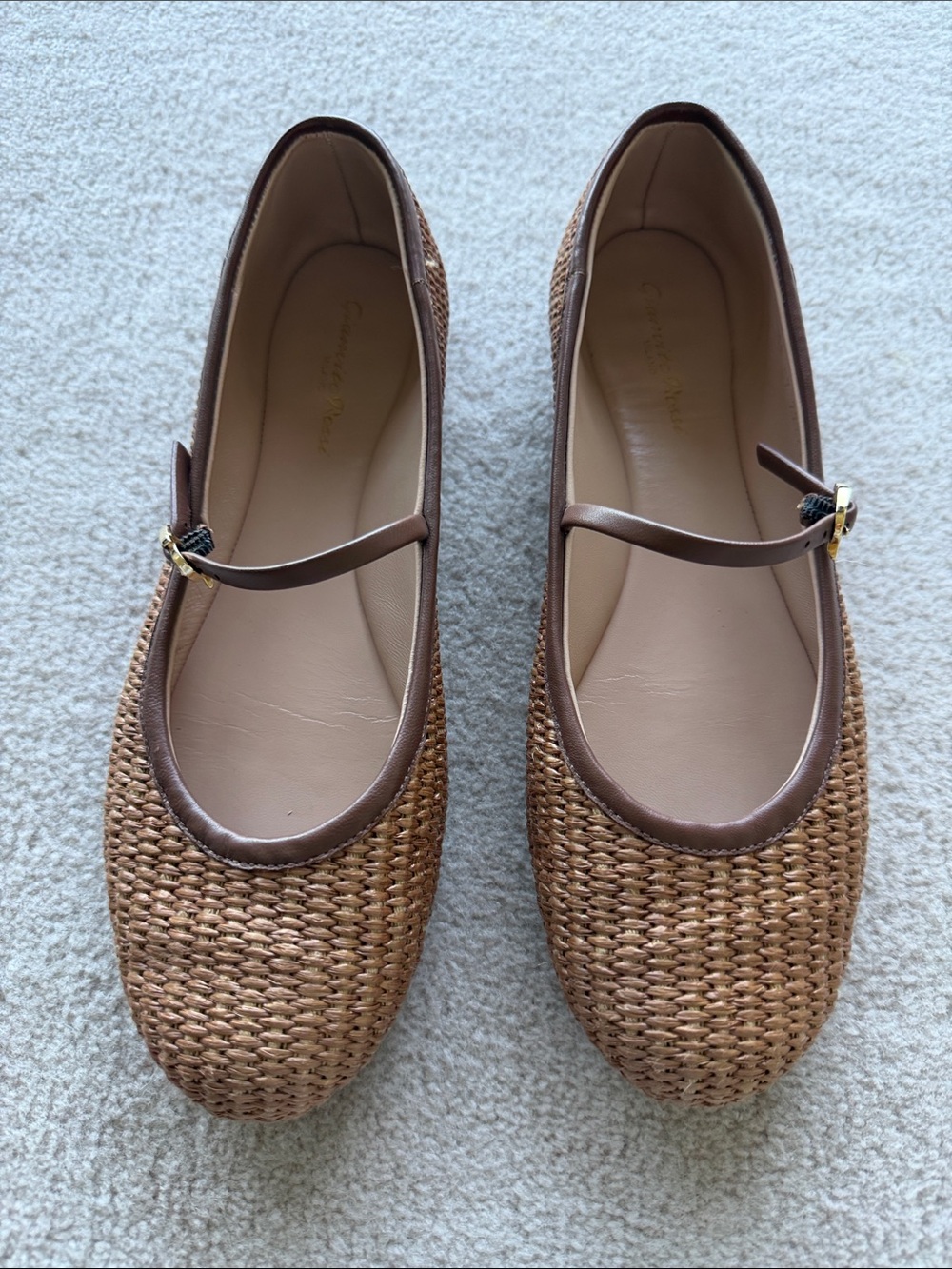 Gianvito Rossi Brown Woven Mary Jane Flats